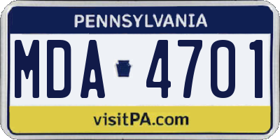 PA license plate MDA4701