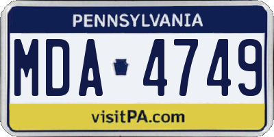 PA license plate MDA4749