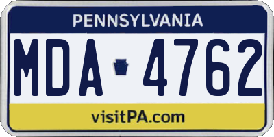 PA license plate MDA4762