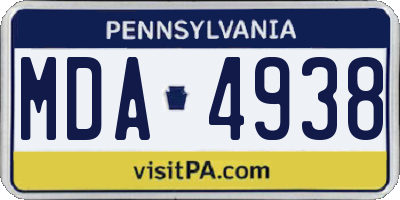PA license plate MDA4938