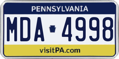 PA license plate MDA4998