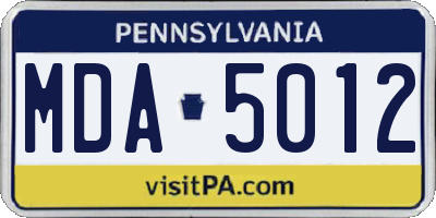PA license plate MDA5012