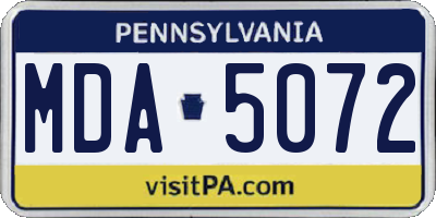 PA license plate MDA5072