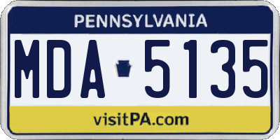 PA license plate MDA5135