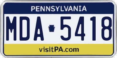 PA license plate MDA5418