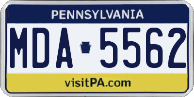 PA license plate MDA5562