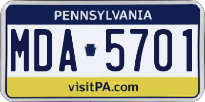 PA license plate MDA5701