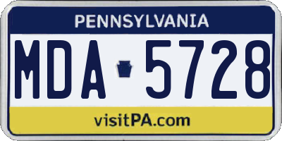 PA license plate MDA5728