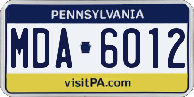 PA license plate MDA6012