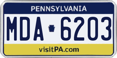 PA license plate MDA6203