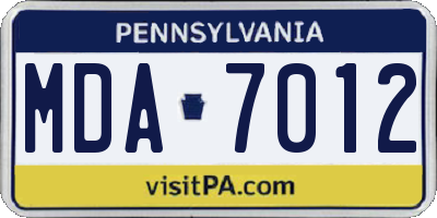 PA license plate MDA7012