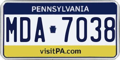 PA license plate MDA7038