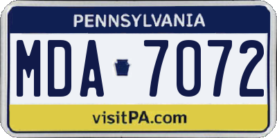 PA license plate MDA7072