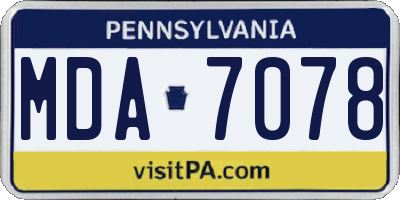 PA license plate MDA7078