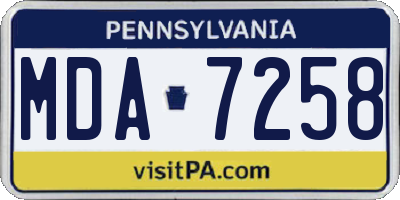 PA license plate MDA7258