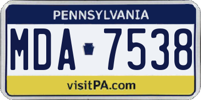PA license plate MDA7538