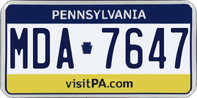 PA license plate MDA7647