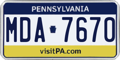 PA license plate MDA7670