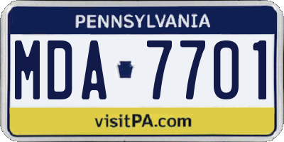 PA license plate MDA7701