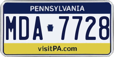 PA license plate MDA7728