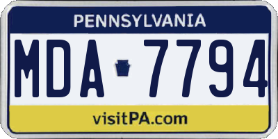 PA license plate MDA7794