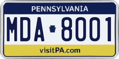 PA license plate MDA8001