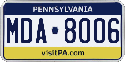 PA license plate MDA8006