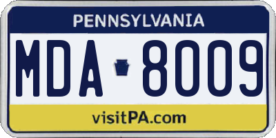 PA license plate MDA8009