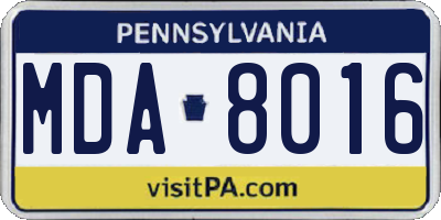 PA license plate MDA8016