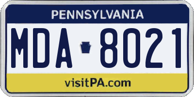 PA license plate MDA8021
