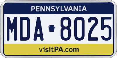 PA license plate MDA8025