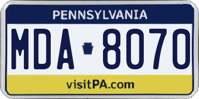 PA license plate MDA8070