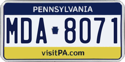 PA license plate MDA8071