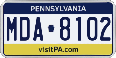 PA license plate MDA8102