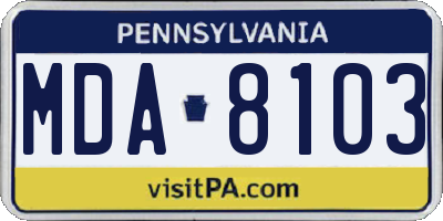 PA license plate MDA8103