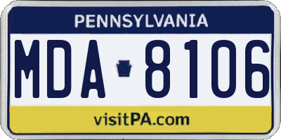 PA license plate MDA8106