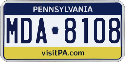 PA license plate MDA8108