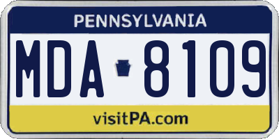 PA license plate MDA8109