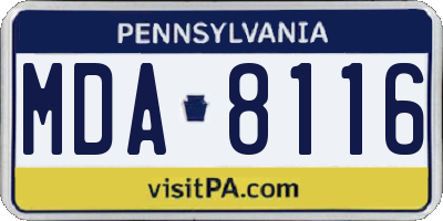 PA license plate MDA8116