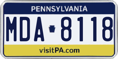 PA license plate MDA8118