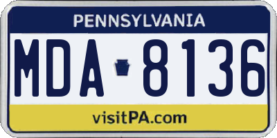 PA license plate MDA8136