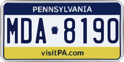 PA license plate MDA8190