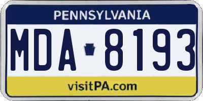 PA license plate MDA8193