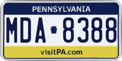 PA license plate MDA8388