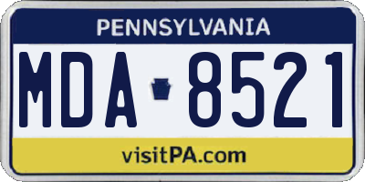 PA license plate MDA8521
