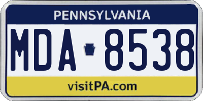 PA license plate MDA8538