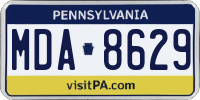 PA license plate MDA8629