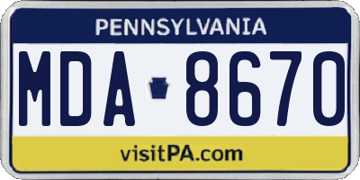 PA license plate MDA8670