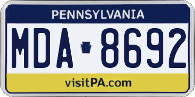 PA license plate MDA8692