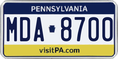 PA license plate MDA8700